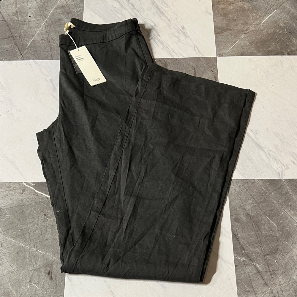 Eileen Fisher Graphite Organic Linen Viscose Stretch Dress Pants